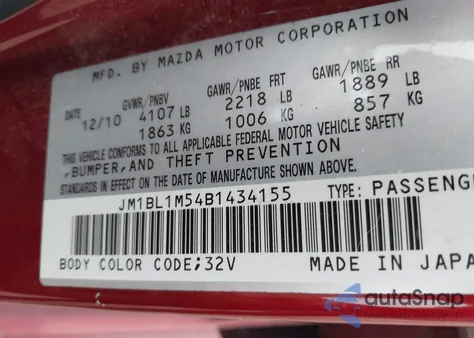 2011 Mazda Mazda3 S Grand Touring from USA, damaged, VIN JM1BL1M54B1434155
